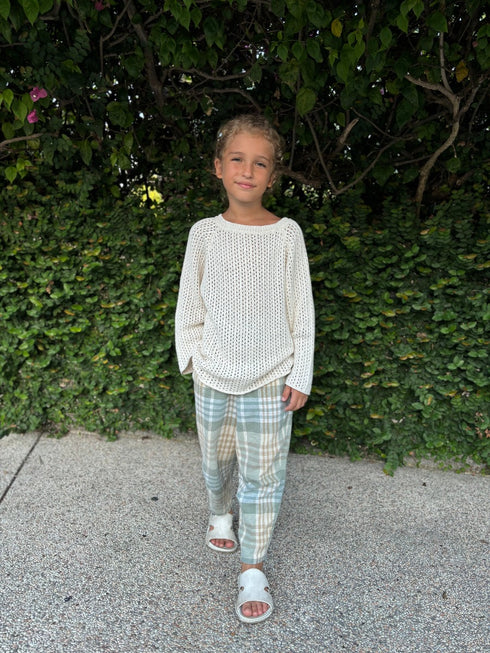 Knitted mesh sweater in White