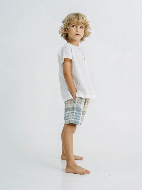 Boys hemp shorts in Olive plaid