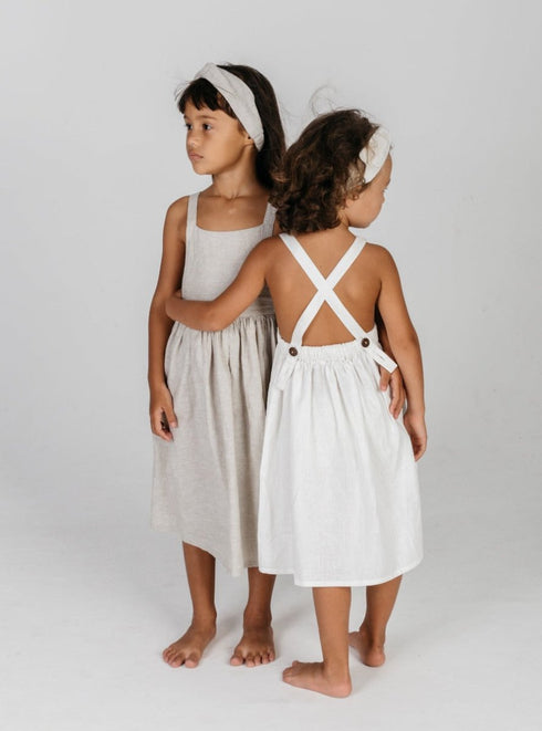 Hemp open back dress in White